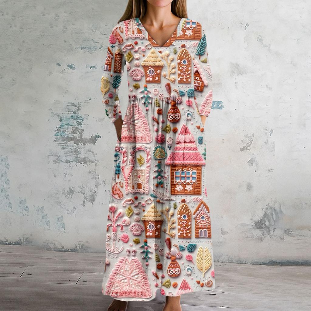 Women's Fashion Dress Spring V-neck Long Sleeve Dress