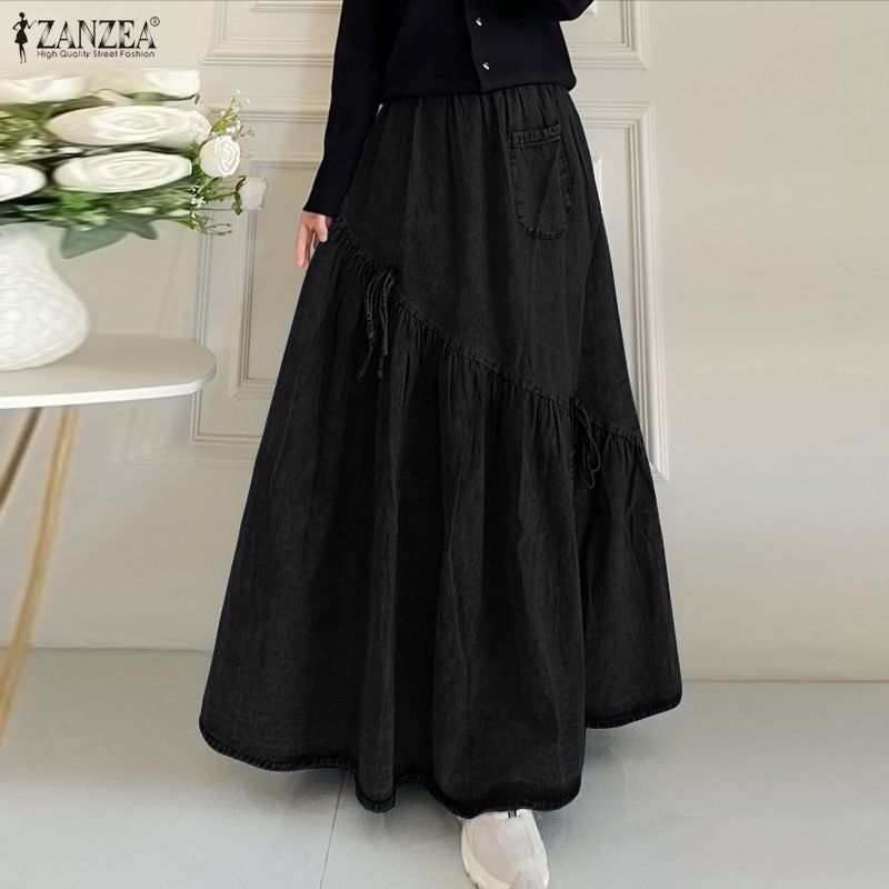 ZANZEA Womens Loose Casual Solid Color Long Skirts