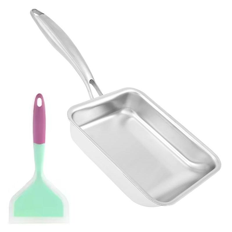 

Stainless Steel Tamagoyaki Pan Non-stick Japanese Omelette Pan Rectangle Egg Frying Pan with Silicone Turner
