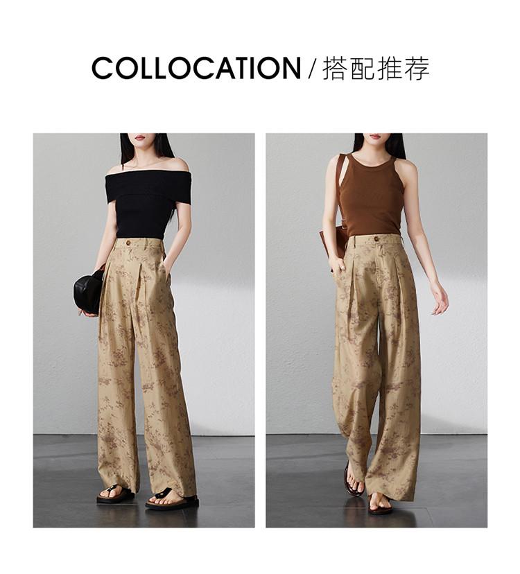 Fashionable printed casual wide leg pants for women in 2026 summer, thin, casual, loose and versatile, slimming and floor hugging pants
