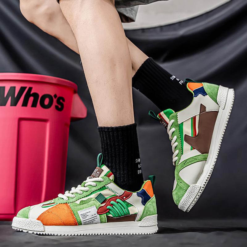 Trend Green Casual Sneaker Man Personality Patchwork Designer Men's Shoes Comfort Lace-up Flat Skateboard Shoes Men Casual Shoes