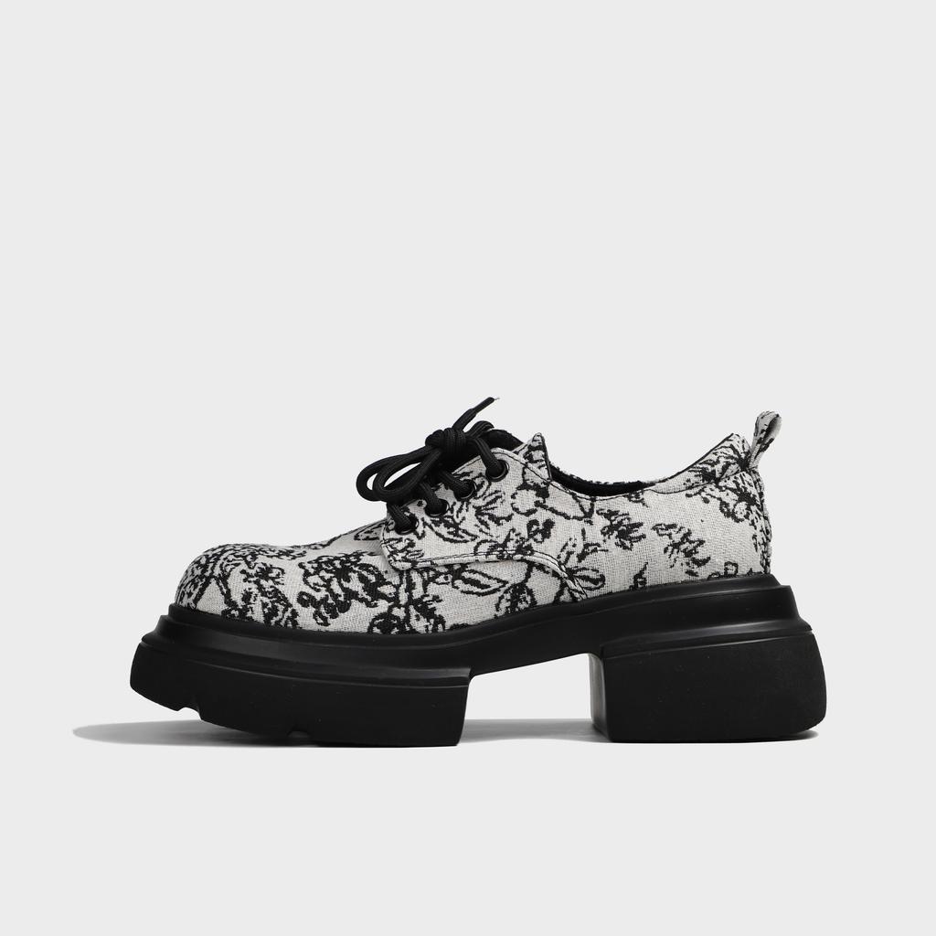 Guofeng Single Shoes 2025 Spring Women's Loafers Platform Thick-soled Thick-soled High-heeled Small Leather Shoes Guochao Fashion Embroidered Prin