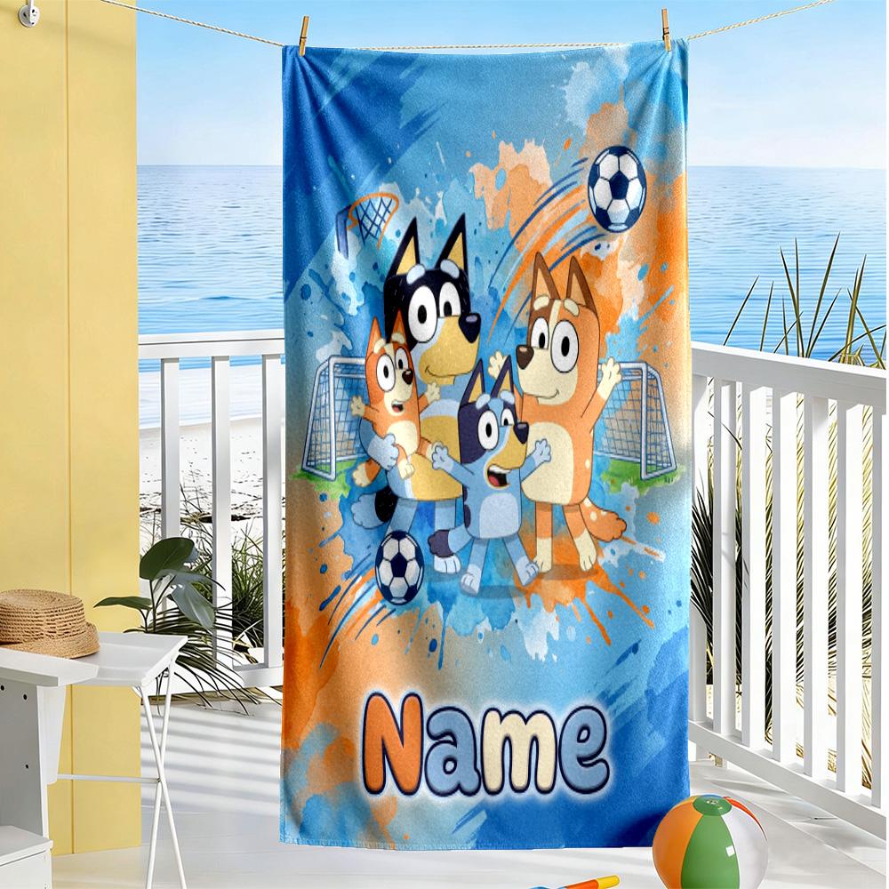 Soccer Fun Blue Brown Customizable Name Beach Towel High Absorbency & Quick-Dry Suitable for Sports Travel Swimming Yoga Bathroom Beach And Pool