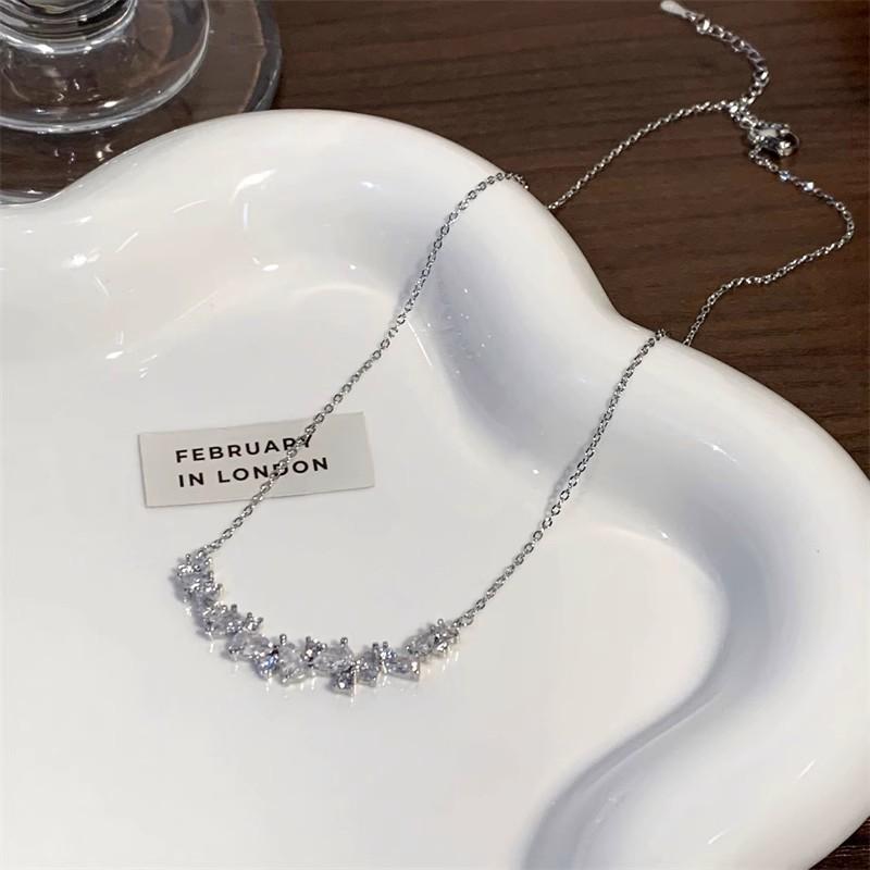 Wisteria Flower Full Diamond Titanium Steel Necklace Zircon Pendant Design High Sense Light Luxury Collarbone Chain Neck Chain Wholesale