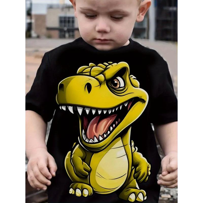 Boys Crew Neck Short Sleeve T-Shirt with Cartoon Dinosaur Print