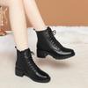 4.5cm Comfortable Med Square Heels Soft Leather Shoes Women's Platform Botas Winter 2025 Short Plush Warm Ankle Boots Office Mom