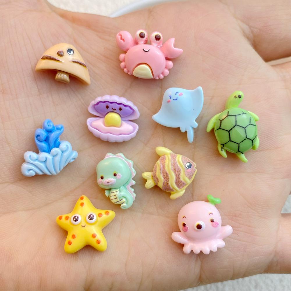 30Pcs New Cute Resin Cartoon Ocean Series Crab Turtle Octopus Flat Back Ornament Jewelry Making Manicure Hairwear Accessories