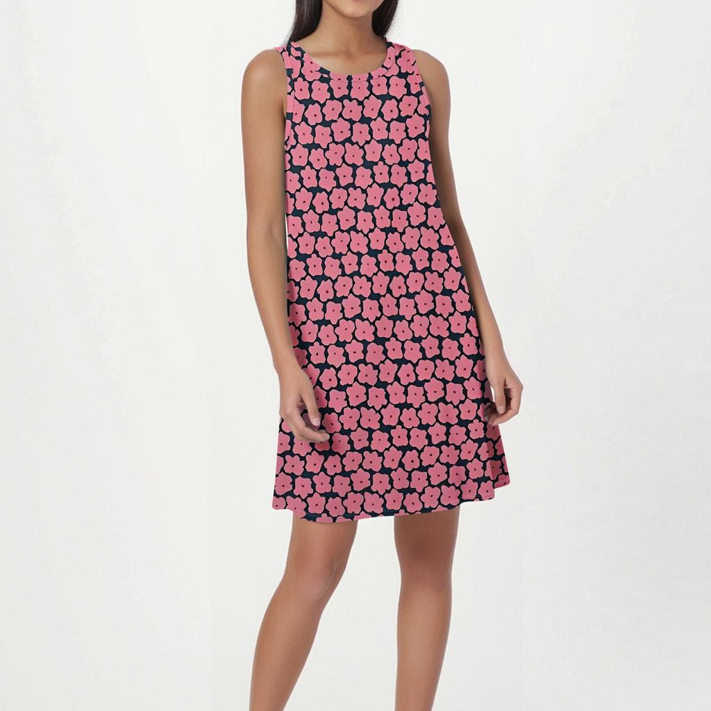 Vestido de Playa de Moda para Mujer sin Mangas Cuello Redondo Estampado Floral