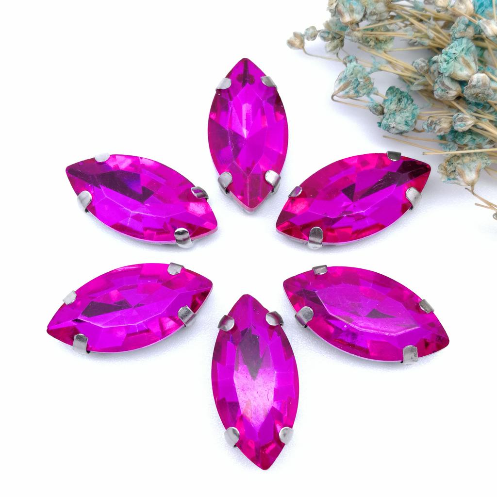 4-32MM Ojo de Caballo / Forma de Hoja Pedrería de Vidrio Con Garra Coser Piedra de Cristal Strass Diamante Base Metálica Hebilla Para Ropa