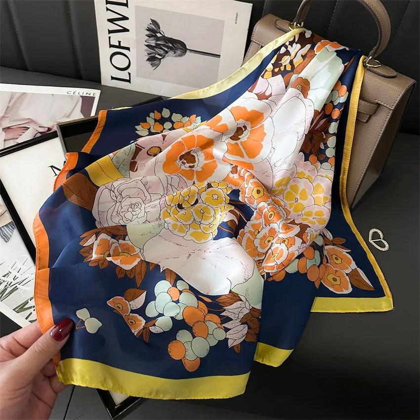 Fashion Square Scarves Women Shawl Floral Silk Silk Imitation Satin Foulard Scarf Female Bandana 70*70cm Shawls for Ladies