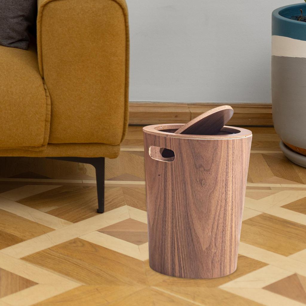 Wood Trash Can with Lid, Wastebasket Garbage Bin Decorative with Swing Lid Garbage Can,