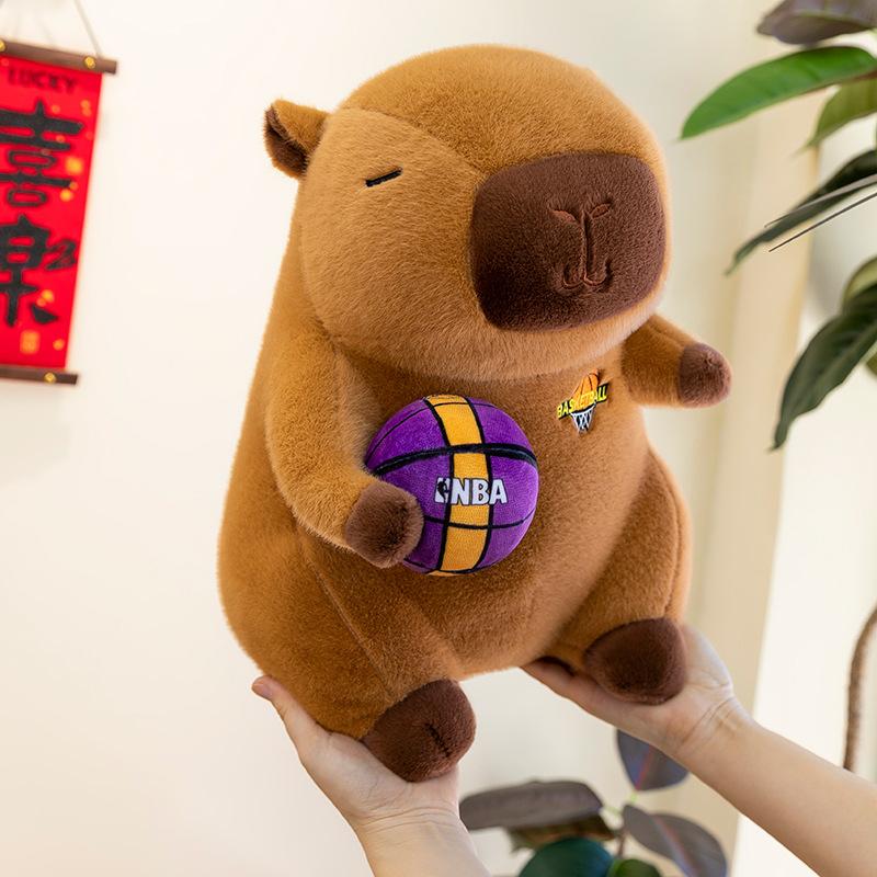 Ny basketball capybara plysjleke søt kapibara dukke kastepute stor spillergave premie