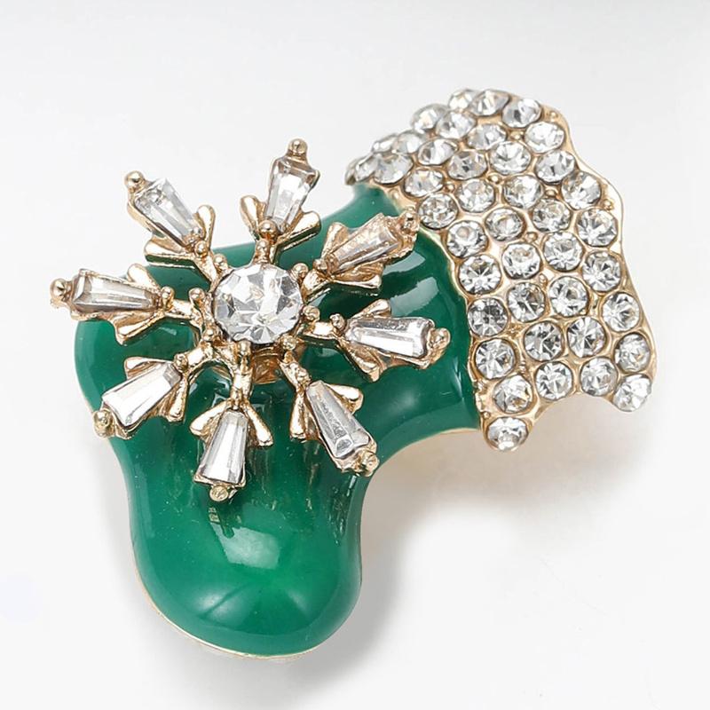 

Snowflake Christmas Boots Brooches For Women Red Green Enamel Winter Socks Shoe Brooch Pins Gifts