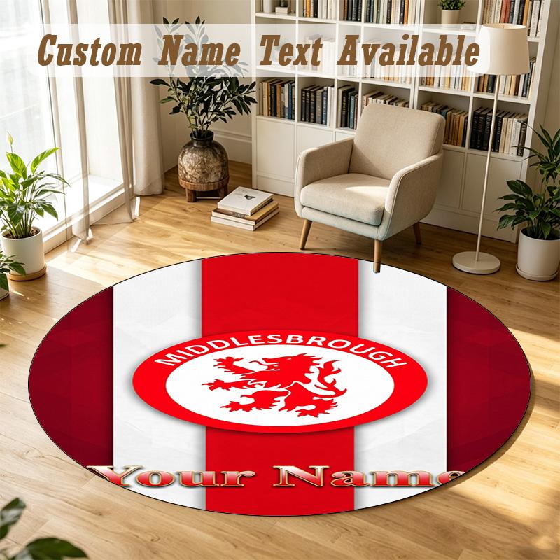 Round Rug Custom NameMiddlesbrough FC Pattern Non Slip Carpet Home Floor Decor