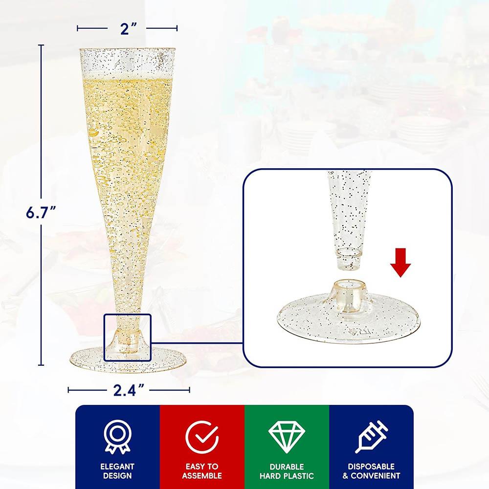 

Plastic Champagne Flutes Disposable 4.5 oz Gold Glitter Plastic Champagne Glasses Perfect for Wedding,Thanksgiving Day,Christmas 10pcs