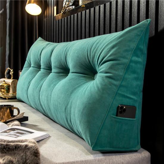 Headboard Triangular Pillow Headboard Wedge Cushion with Removable Cover Daybed Bolster Pillow with Side Pocket for Bed Reading Working