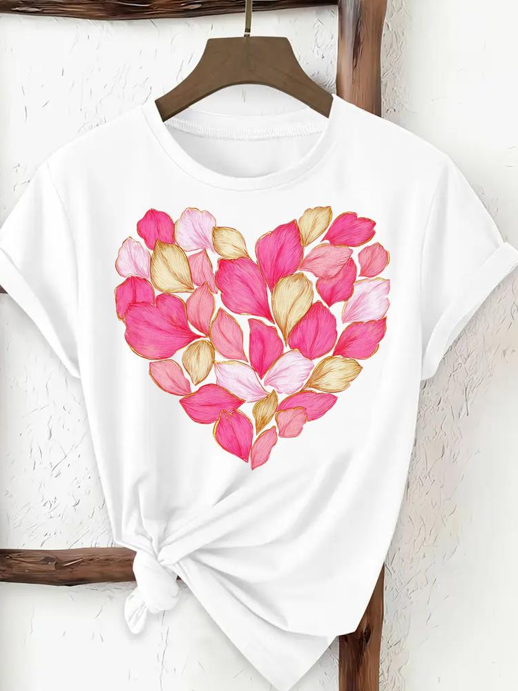 (Asian Size) trend lovely flower style Print Female Clothing T Shirt Woman Women Fashion Tee Top Short Sleeve Graphic T-shirts