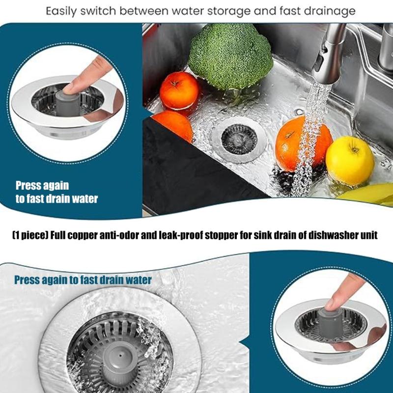 Kitchen Sink Drain Basket Anti Clogging Drain Stoppers Bounce Cores Sink Strainer Wash Basins Drain Filter Easy to Use