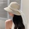 Summer lace bow pearl large brim sun protection breathable sun hat women