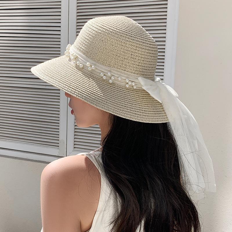 

Lace Pearl Fisherman Straw Hat Women s Summer Seaside Resort Beach Sunscreen Sun Hat Temperament Versatile Sun Hat