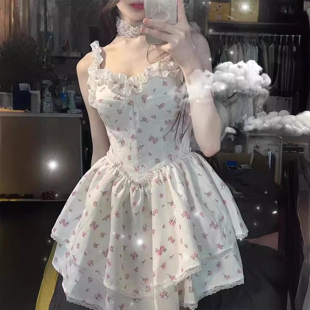 

Юбка на подтяжках с французским белым изумрудным цветочным узором - новый стиль весна/лето Small