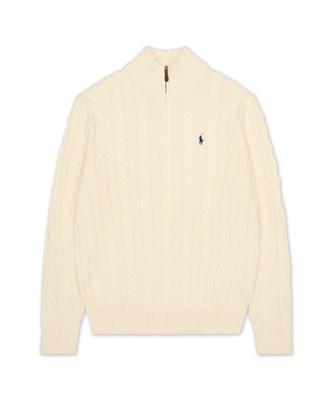 POLO RALPH LAUREN Cable Knit Cotton Quarter Zipper Sweater - Natural