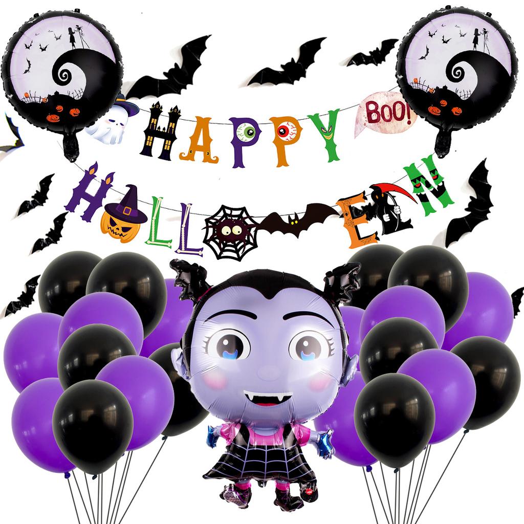 Halloween Pumpkin Aluminum Film Balloon Set Skull Bat Wall Sticker Flag Atmosphere Decoration