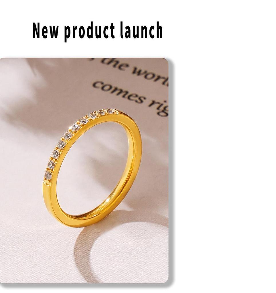 18K Gold Plated Titanium Steel Geometric Zircon Ring - European & American Style