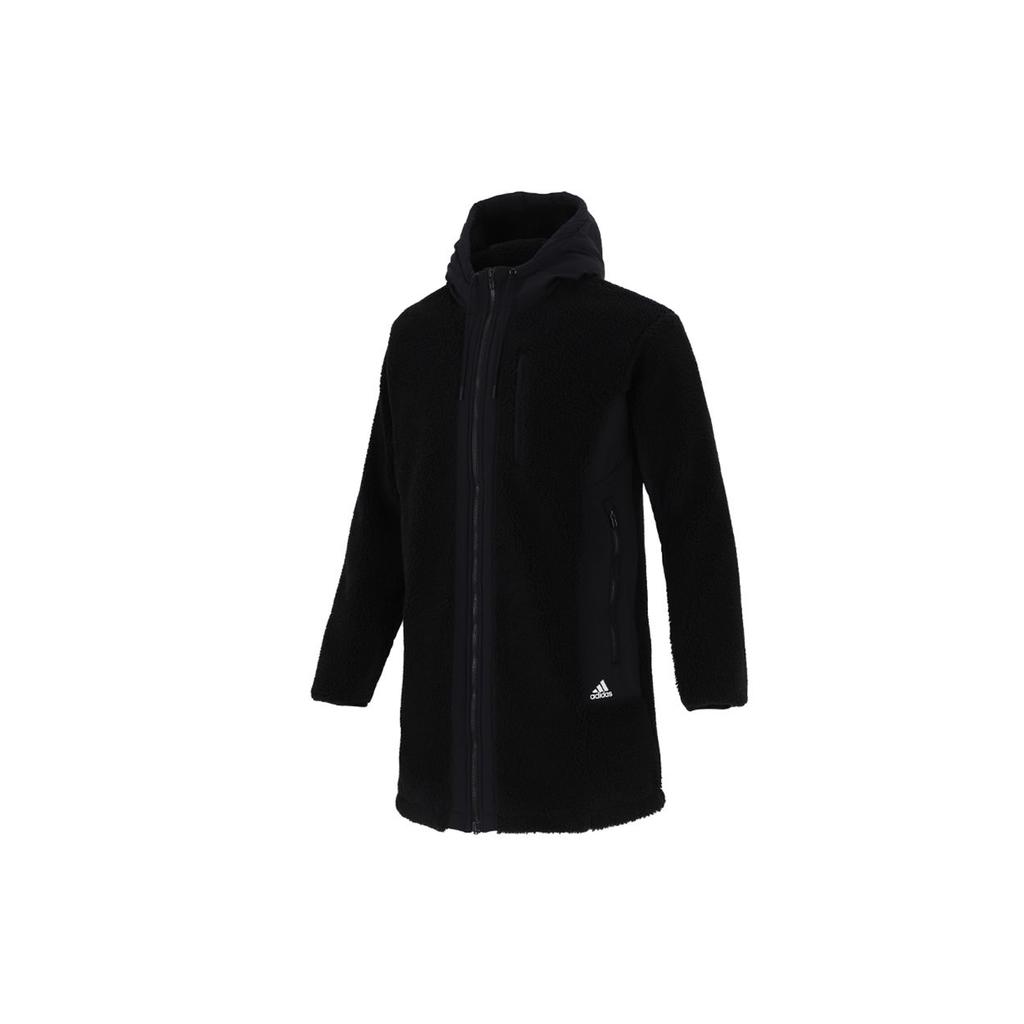 adidas Logolu Polar Astarlı Sıcak Orta Boy Kapüşonlu Ceket Erkek Dış Giyim Siyah H39285