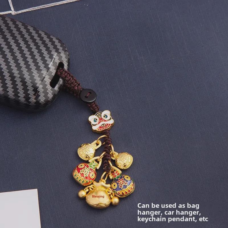 Gold-Plated God of Wealth Keychain with Swallowing Gold Beast Pendant