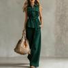 New spring and summer European and American comfortable casual style sleeveless waist lace-up collar shirt trousers cover women's clothing