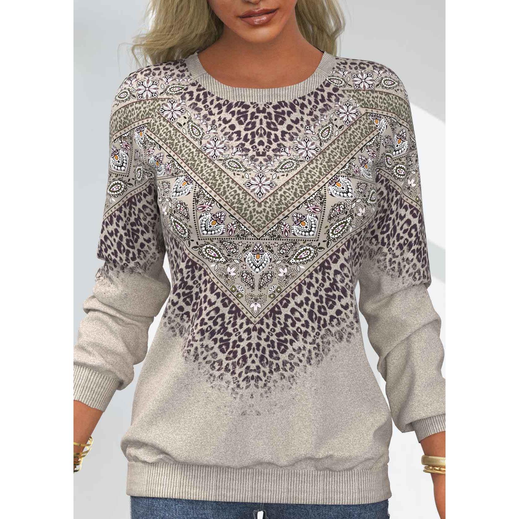 

GMXIA Осенний женский топ с принтом тай-дай, круглый вырез, длинный рукав, повседневный свободный защитный XXXL