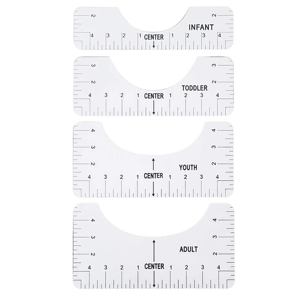 4pcs T-Shirt Ruler Guide Shirt Alignment Tool T-Shirt Alignment Ruler with Clothing Size Chart for Adult Youth Toddler Infant