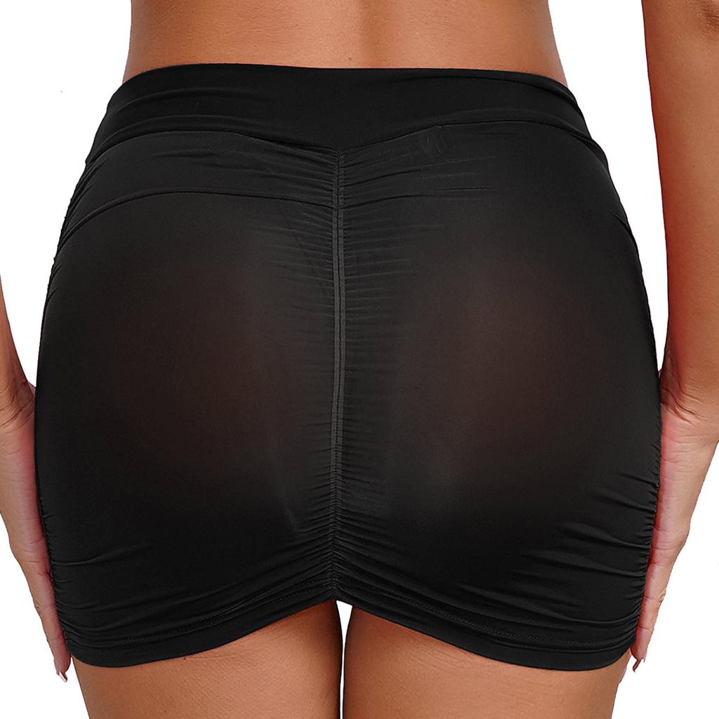 Dámská Bodycon Minisukně Ruched Elastická poloprůhledná sukně Hip Wrap spodní prádlo Sukně