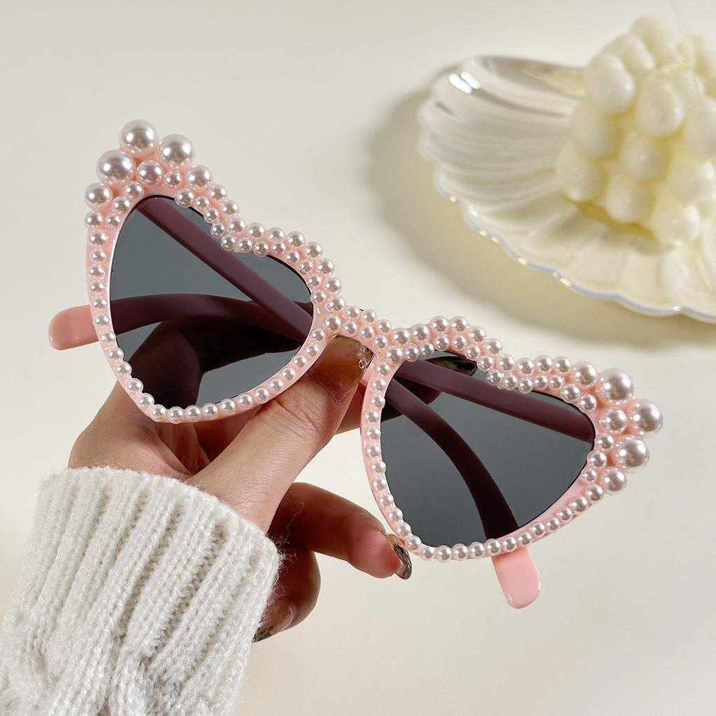 Large Frame Love Inlaid Pearl Sunglasses Peach Heart Party Dance Sunglasses Women'S Photo Sunglasses