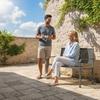 Outdoor Metal Bench, 2-Seater, Geometric Backrest and Armrests, Dark Grey