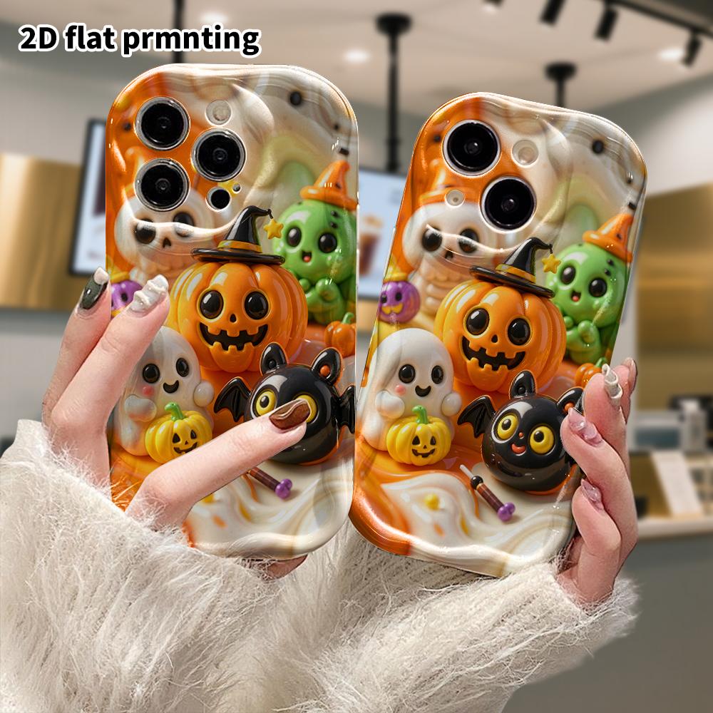 Phone case: 2D flat design, suitable for iPhone 18 17 16 15 14 13 Pro protective case, pumpkin little monster, perfect holiday gift for Christmas and 