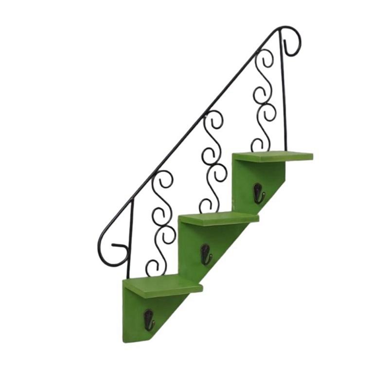 Wrought Iron Wall-Mounted Shelving Unit with Hooks