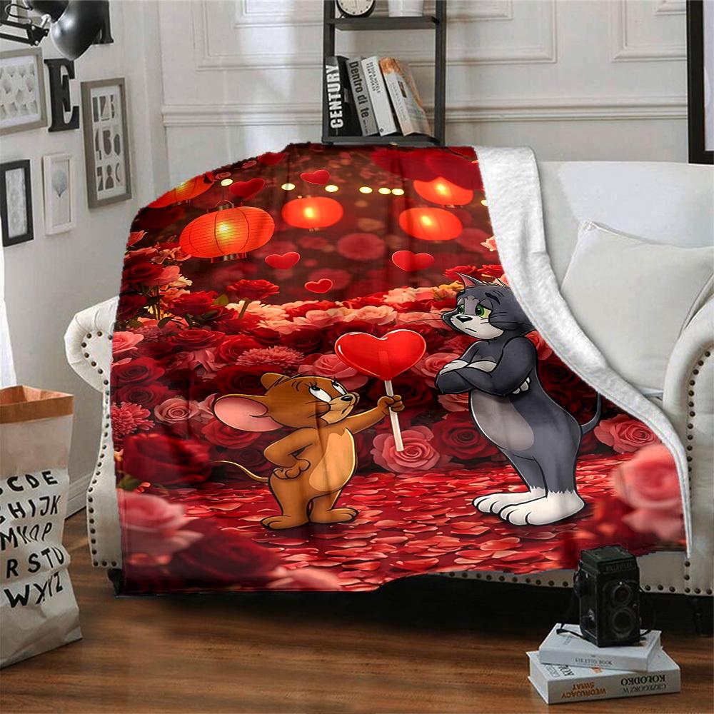 1pc Tom and Jerry Flannel Blanket Soft Warm Throw for Home, Office, Travel, All-Season Cozy Bedding GiftL1080
