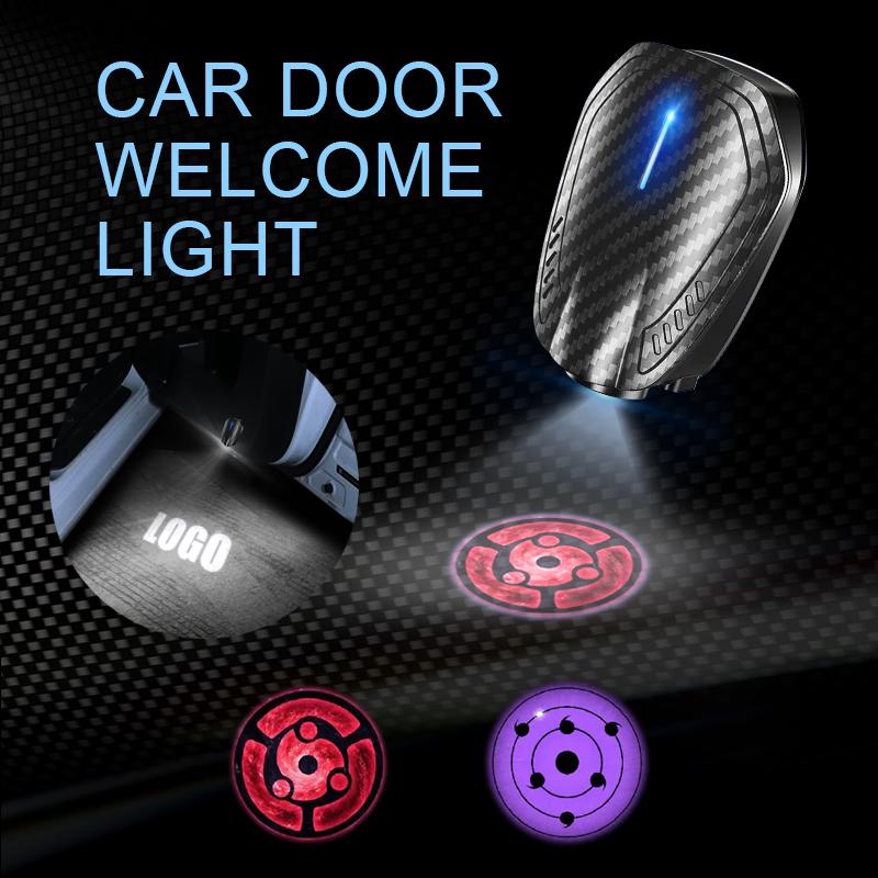 2PCS For 2 Door Anime Evil Eye Logo USB Rechargeable Car Door LED HD Courtesy Welcome Lights For All Creative Car Decorations
