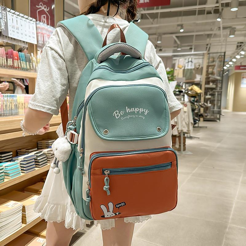 Lightweight Letter Nylon Backpack With Colorblock Design For Unisex Daily Use