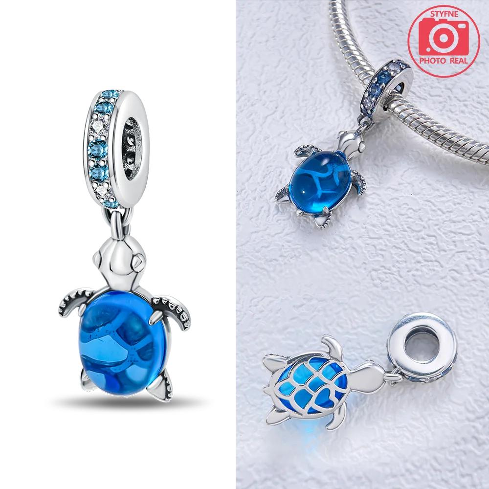 Copper Metal Lucky Symbol Gradient Blue Glass Big Lucky Elephant Necklace Charm Bead Components Compatible With Bracelet High Quality Fine Jewelry
