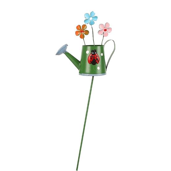 Metal Garden Stake Watering Pot Shape Bee Butterfly Cow Bunny Flowers