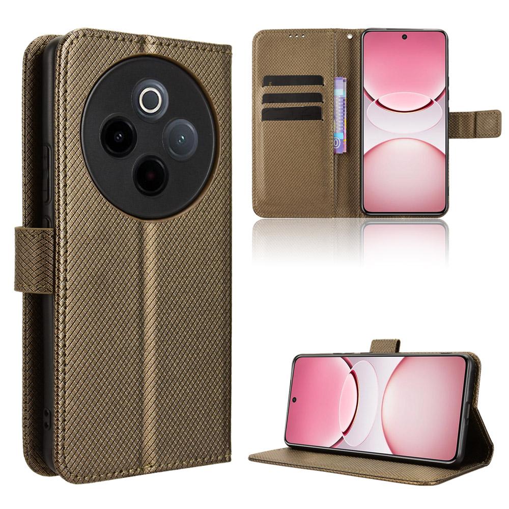 For Vivo Y300 Pro 5G/vivo Y300 Pro+ 5G/vivo iQOO Z10 5G Leather Wallet Case with Strap Diamond Texture Phone Cover