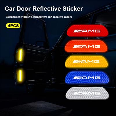 FSUO7 4Pcs Car Door Sticker Safety Warning Reflective Mark For Mercedes Benz AMG W203 W205 W206 W211 W220 W212 W201 W210 W108 W168 GLC