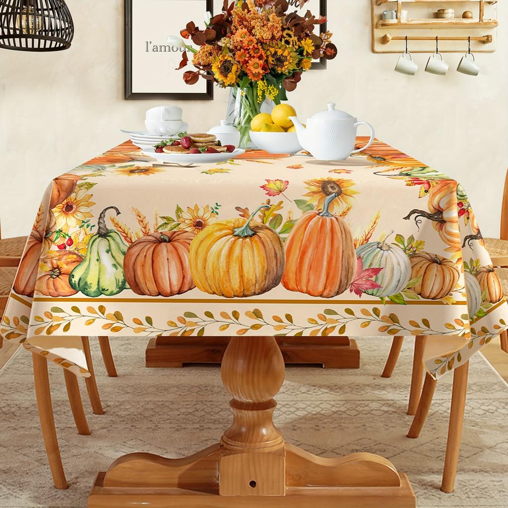 Thanksgiving Fall Pumpkin Rectangle Tablecloth Table Decor Autumn Sunflower Waterproof Table Cloths for Thanksgiving Decorations