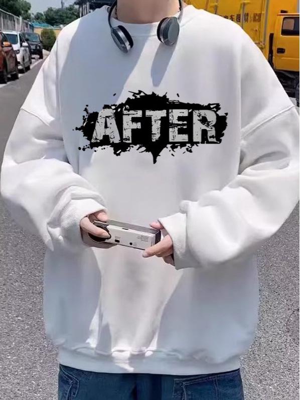 Men's Trendy Autumn Letter Print Long Sleeve Sweatshirt - Simple, Loose, and Versatile Round Neck Design