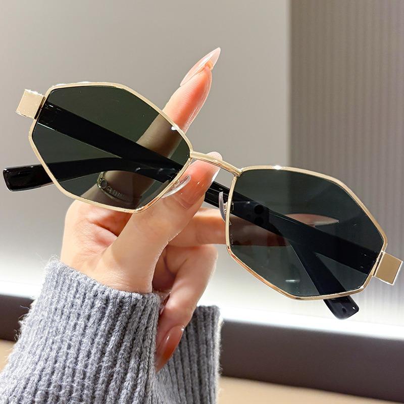 Trendy European American Style Polygonal Metal Sunglasses for Square Round Face Fashion Brand Glasses
