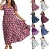Frauen Casual Lose Bohemian Blumenkleid Kurzarm Lange Maxi Sommer Strand Swing Kleid