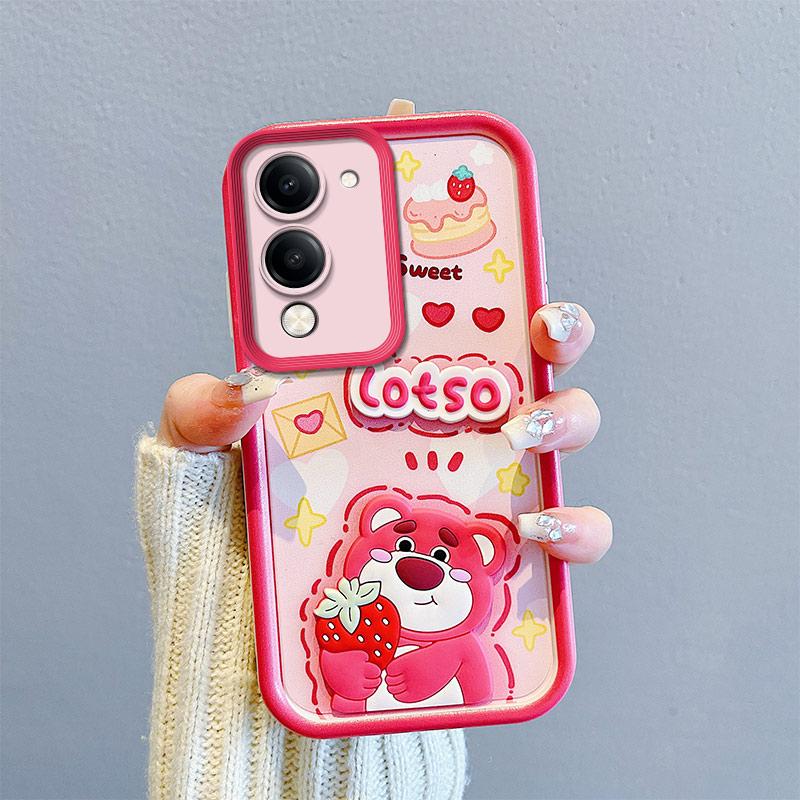 KEYSION Shockproof Case for VIVO Y04 with Lanyard Soft Silicone Cute 3D Cartoon Doll Phone Cover for VIVO Y29s 5G